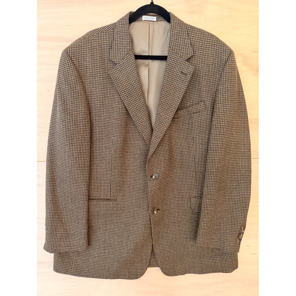 Meeting Street Mens 46R Lambswool Blazer Brown Houndstooth Sport Coat 4340